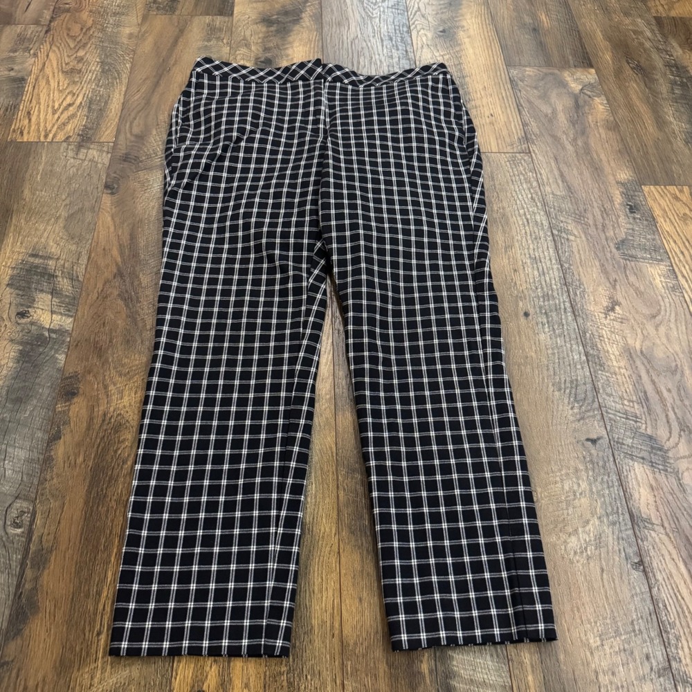 J. Jill Premium Bi-Stretch Plaid Trousers Black White Grid Straight Leg Pants 10